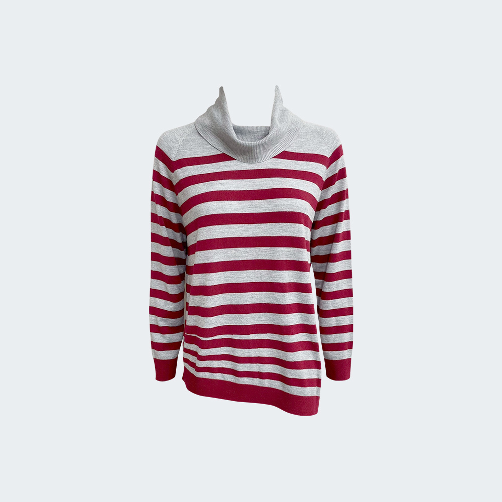 經典條紋高領針織上衣