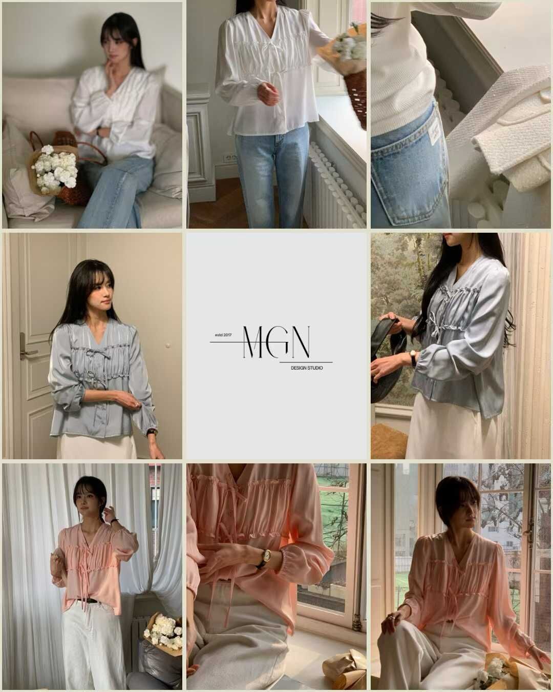 MN5422 胸前皺摺綁帶襯衫 *特價* (優惠碼同充值購物金不適用)