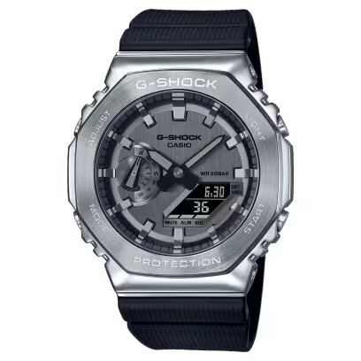 【CASIO 卡西歐】 G-SHOCK 不鏽鋼八角設計 農家橡樹 金屬錶殼搭載原創經典設計 雙顯手錶 GM-2100-1A