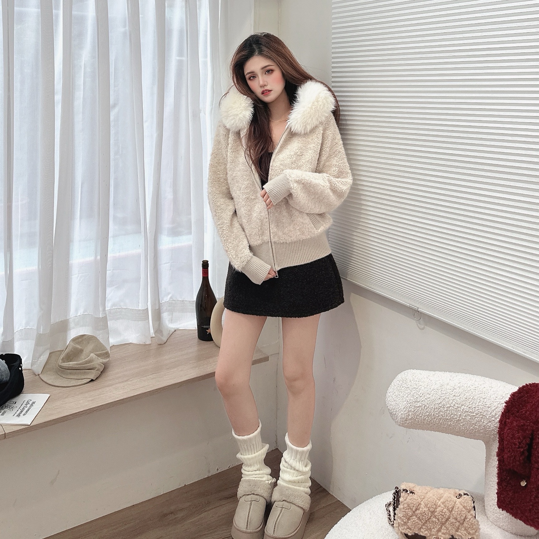 厚磅毛圈可拆針織外套/二色