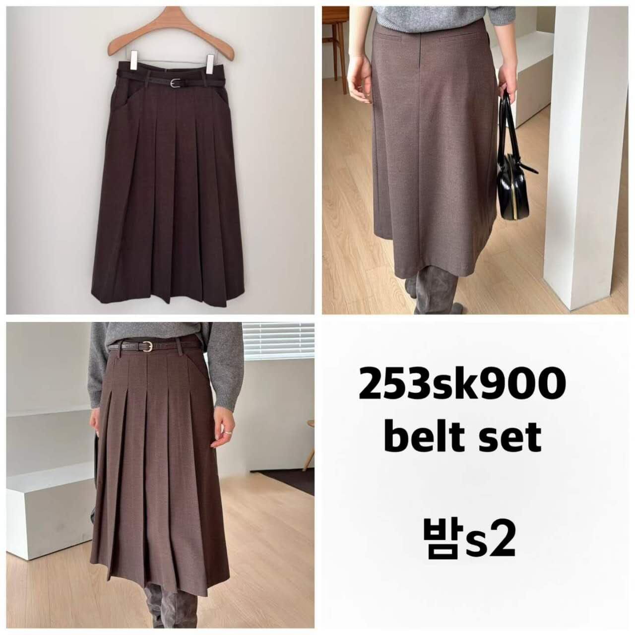 BI5442 皮帶百褶中長裙 *特價* (優惠碼同充值購物金不適用)