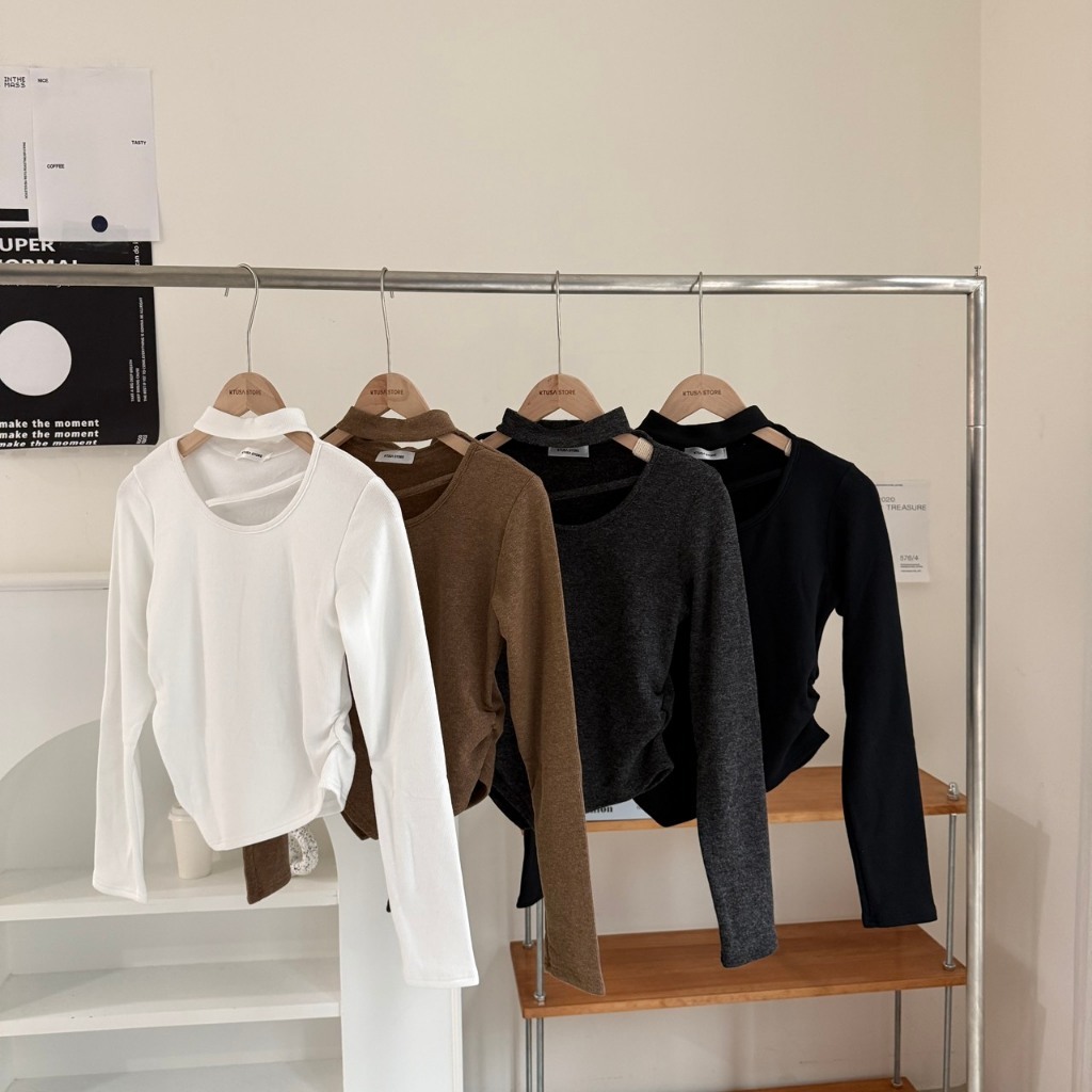 鏤空高領磨毛上衣 素色長袖衣 磨毛上衣 5526