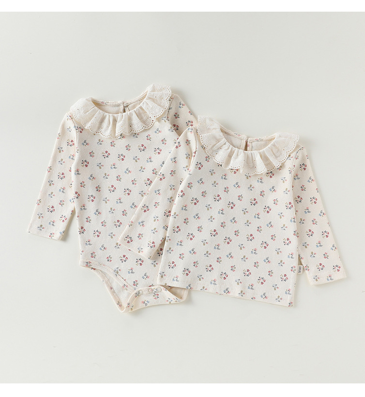 浪漫花束蕾絲花領包屁衣/上衣(66-90/73-110)