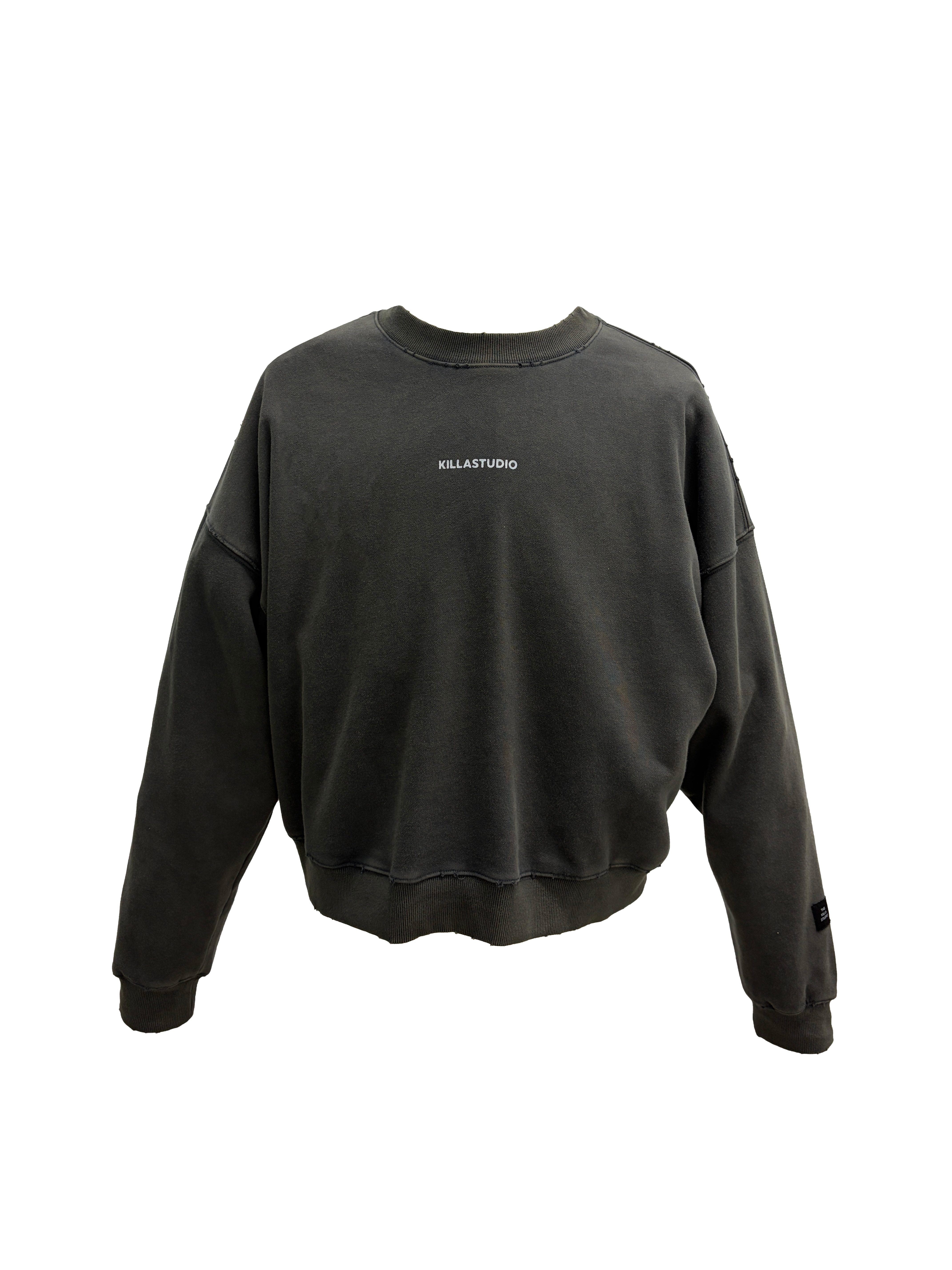 KILLASYSTEM 25F/W DAILY WASH CROPPED CREWNECK 炭灰色 短寬 水洗 大學TEE