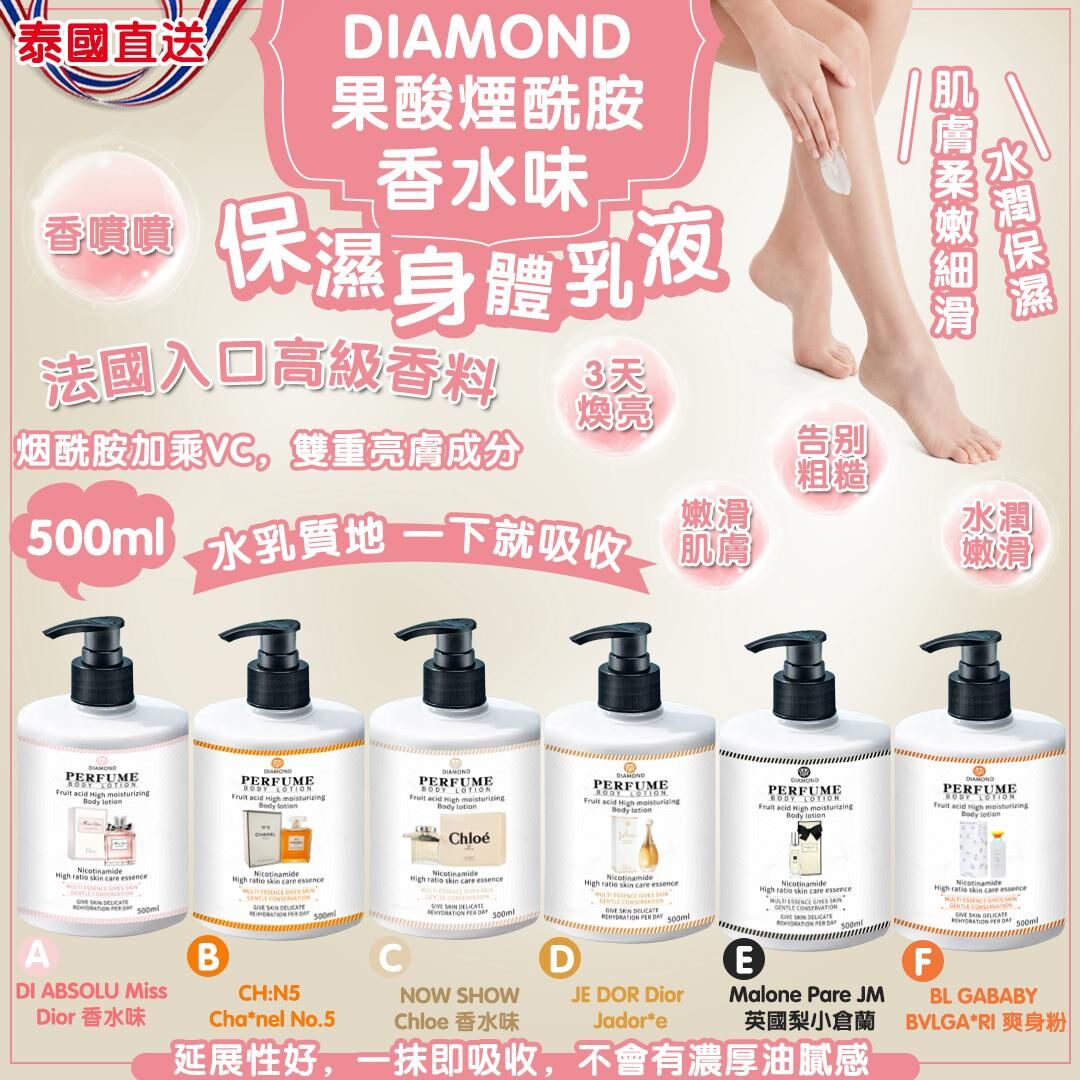【預訂】AW012106 泰國 DIAMOND 果酸煙酰胺香水味保濕身體乳液 500ml