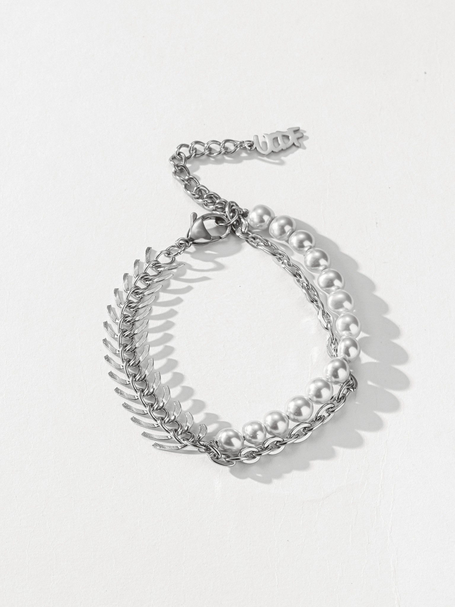 UCDF 魚骨 珍珠 雙層 拼接 手鏈 UCB015