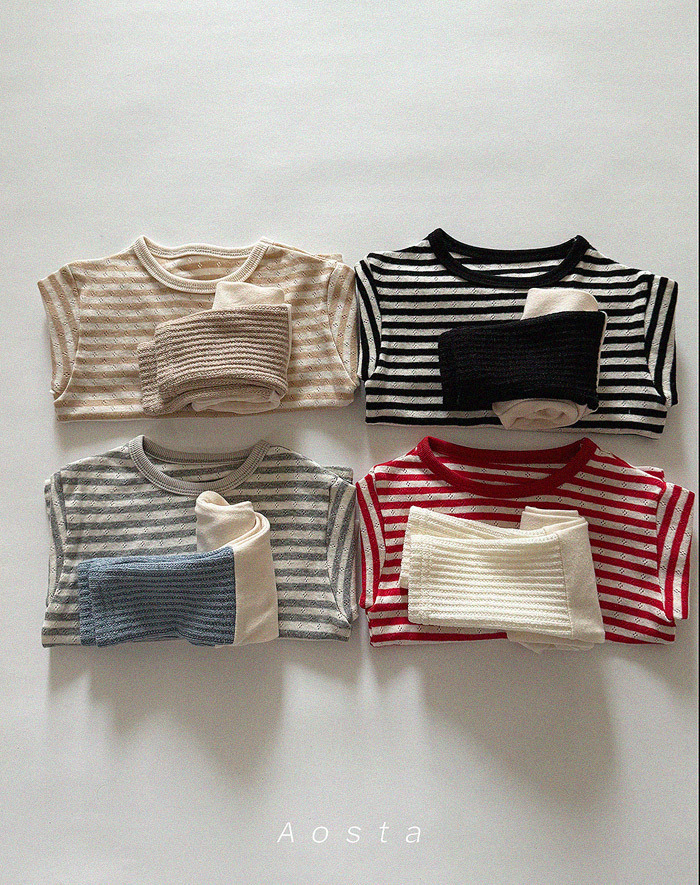 正韓春aosta 四色條紋棉花上衣