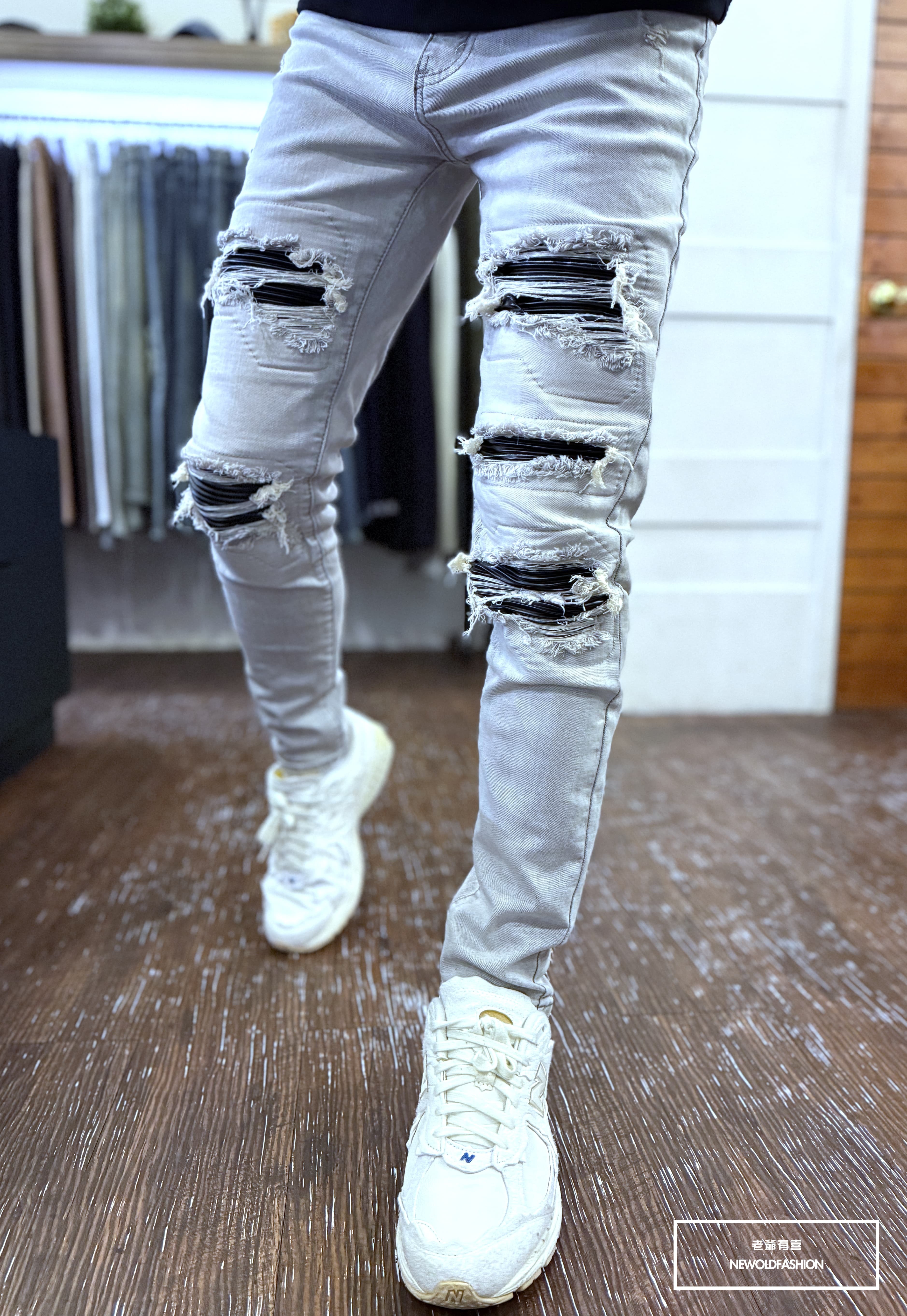 『官網限定』重磅淺灰白皮革小直筒(NOF25123060)