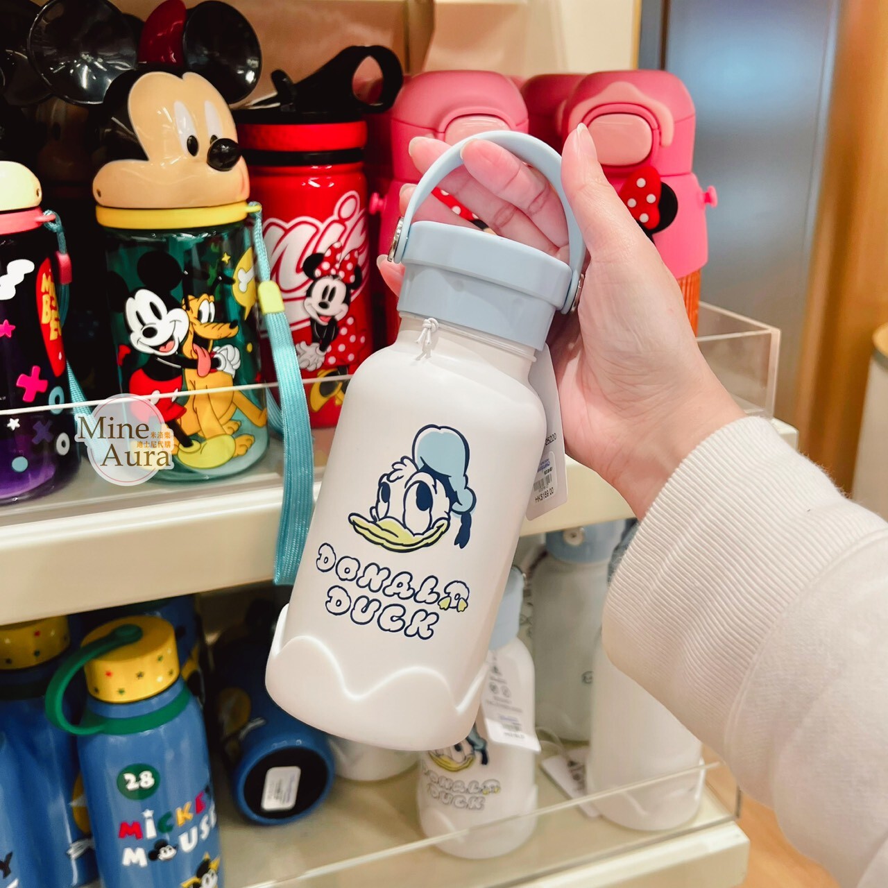 唐老鴨 Donald 大頭圖案 寶寶藍 白色底 手提 水壺 -香港迪士尼樂園