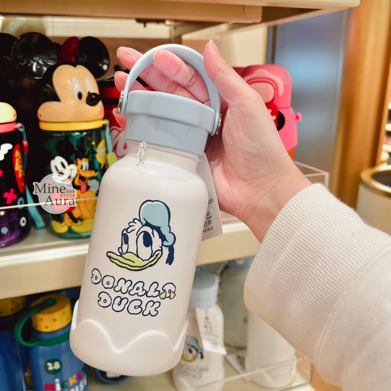 唐老鴨 Donald 大頭圖案 寶寶藍 白色底 手提 水壺 -香港迪士尼樂園