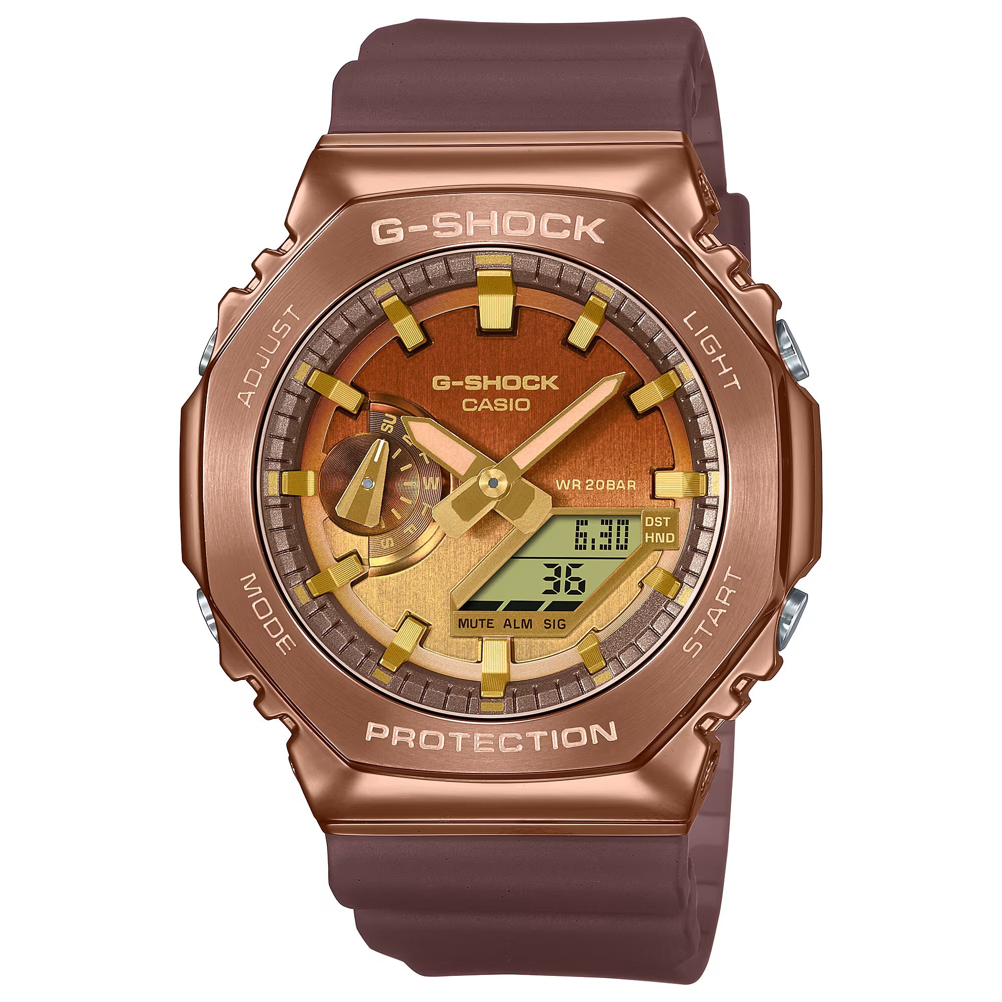 預購款【CASIO 卡西歐】 G-SHOCK 不鏽鋼八角設計 農家橡樹 金屬錶殼搭載原創經典設計 雙顯手錶 GM-2100CL-5A