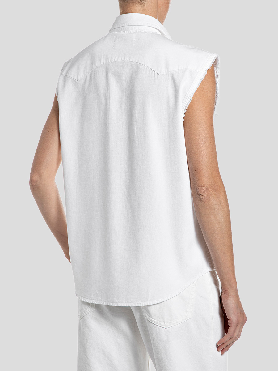 白色無袖丹寧牛仔襯衫