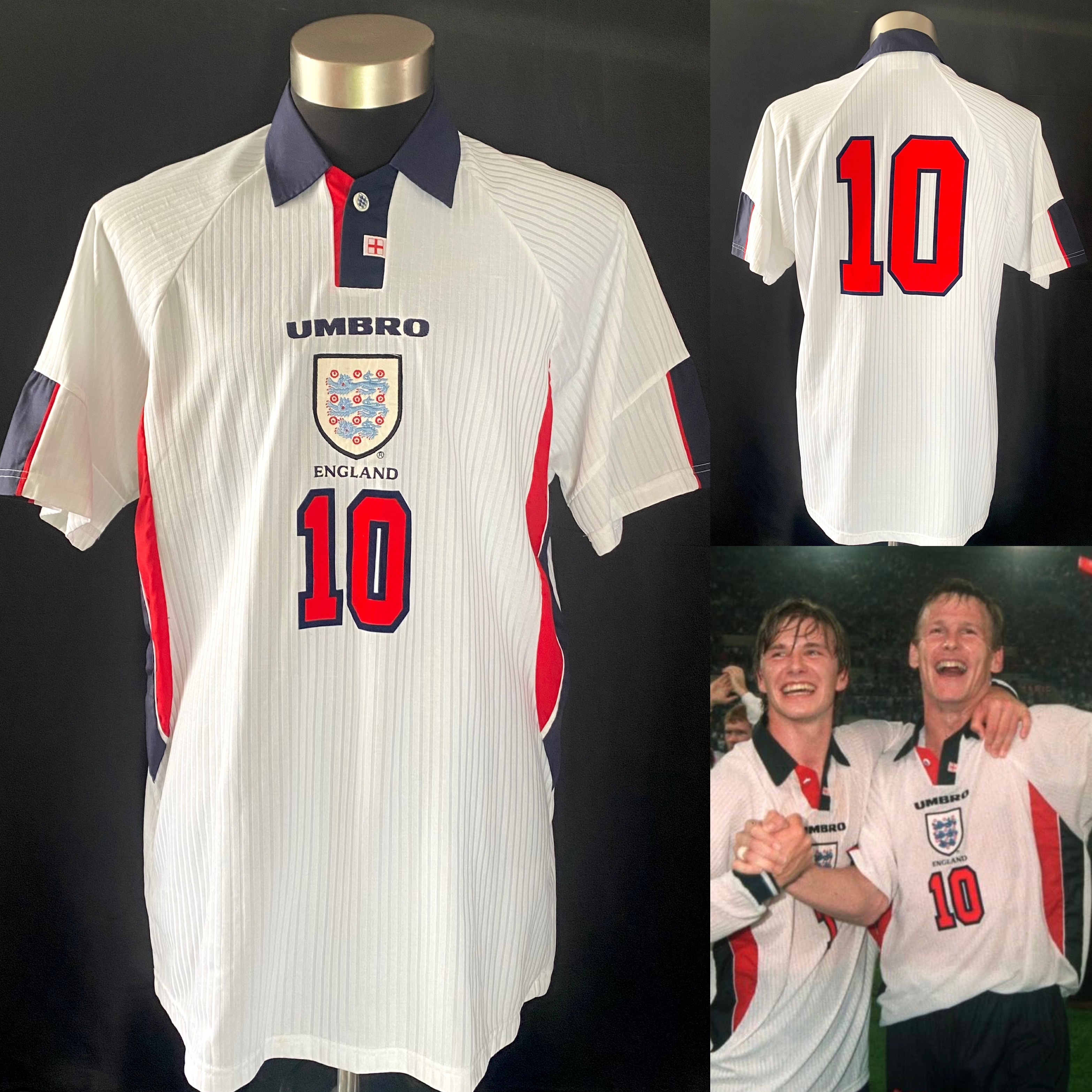 (Match Issue) England 1998 Umbro Home Match Worn Issue Shirt #10