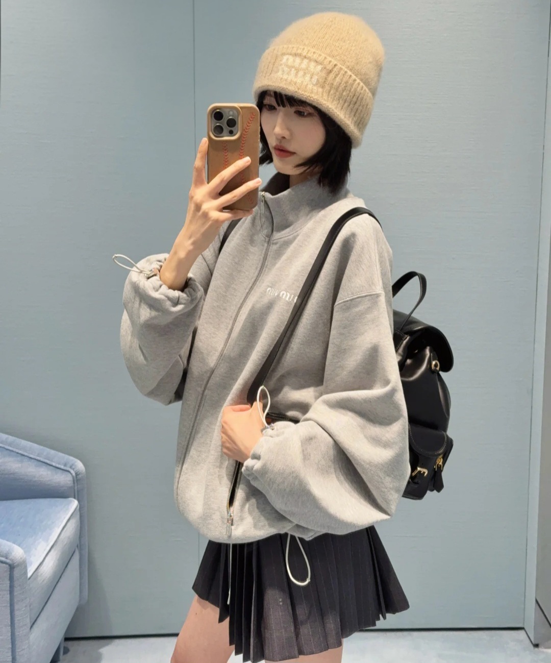 Miu miu 灰色 拉鏈 外套