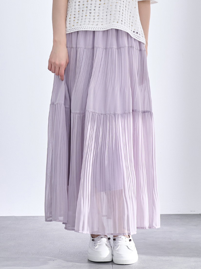 優雅壓褶雪紡層次蛋糕長裙