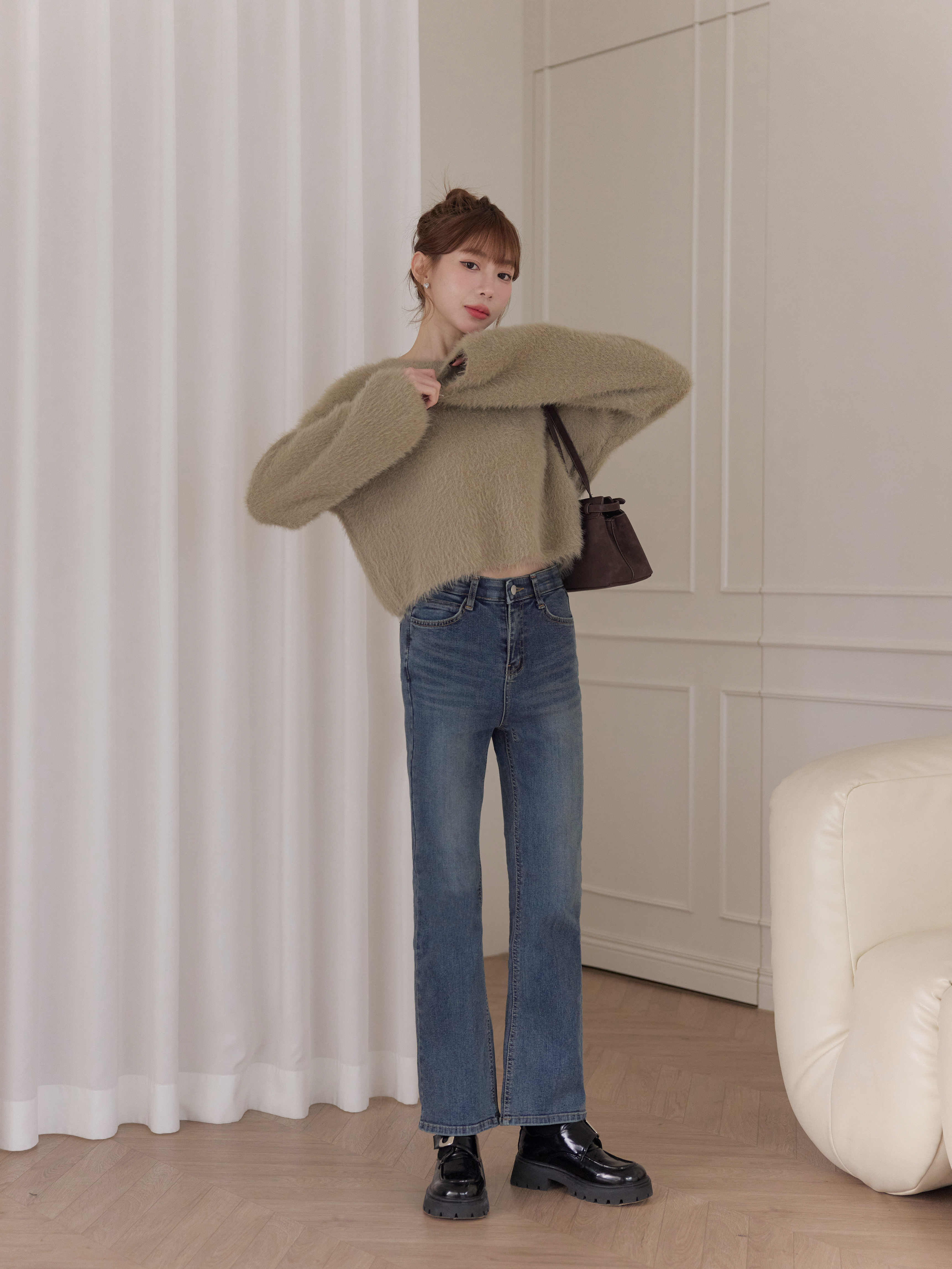 高包覆中藍彈性牛仔褲