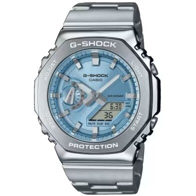 【CASIO 卡西歐】 G-SHOCK 不鏽鋼八角設計 農家橡樹 時尚的金屬錶圈和錶帶質感更升級 雙顯手錶 GM-2100-1A