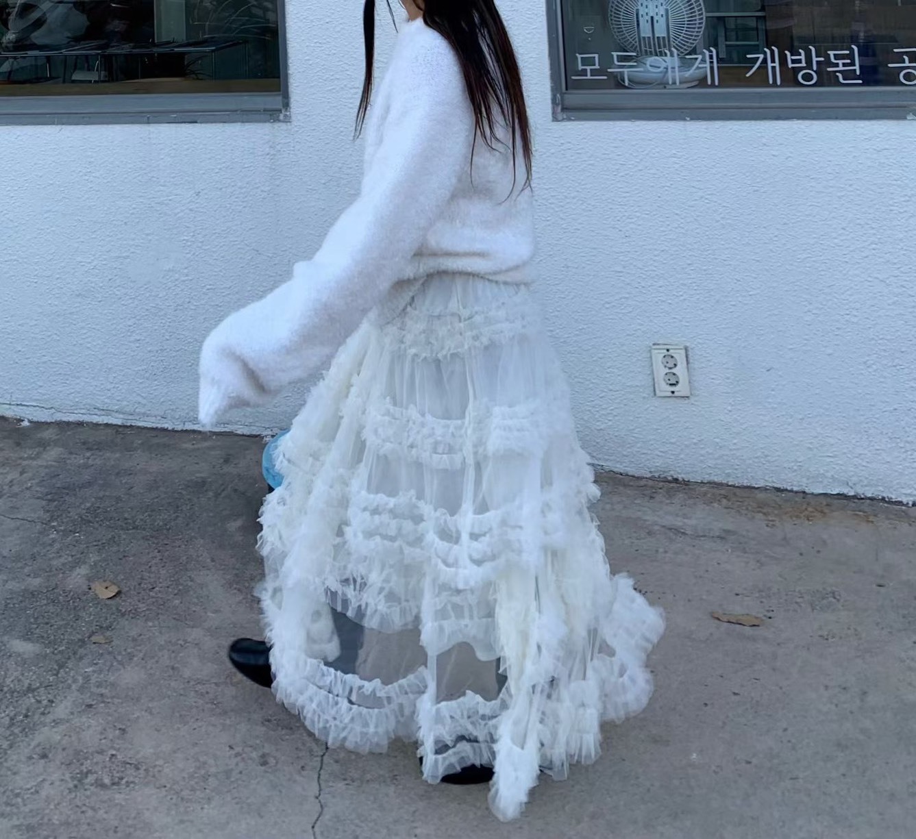 抓褶紗圈圓長裙