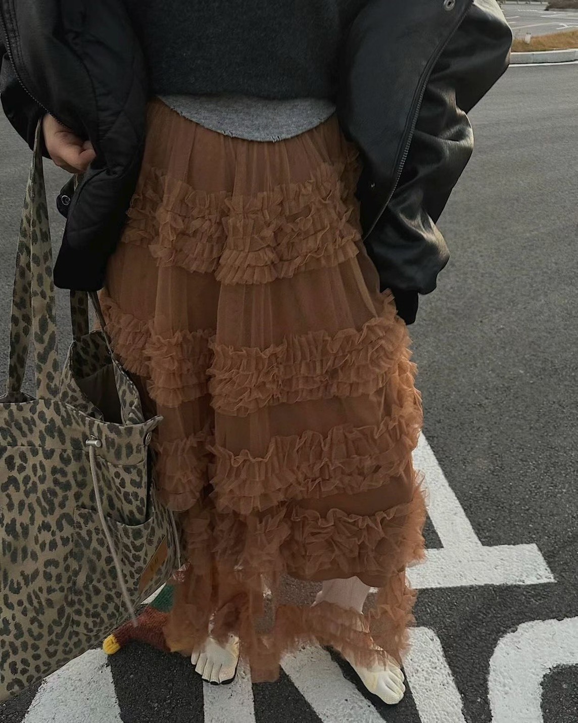 抓褶紗圈圓長裙