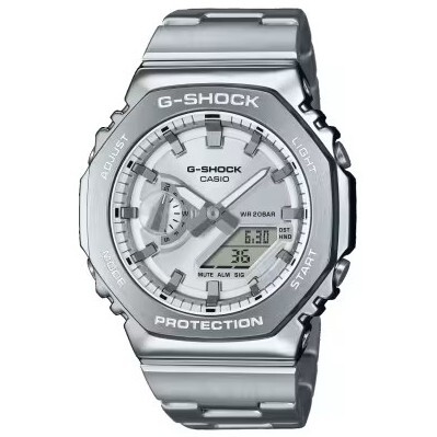 預購款【CASIO 卡西歐】 G-SHOCK 不鏽鋼八角設計 農家橡樹 時尚的金屬錶圈和錶帶質感更升級 雙顯手錶 GM-2110D-7A