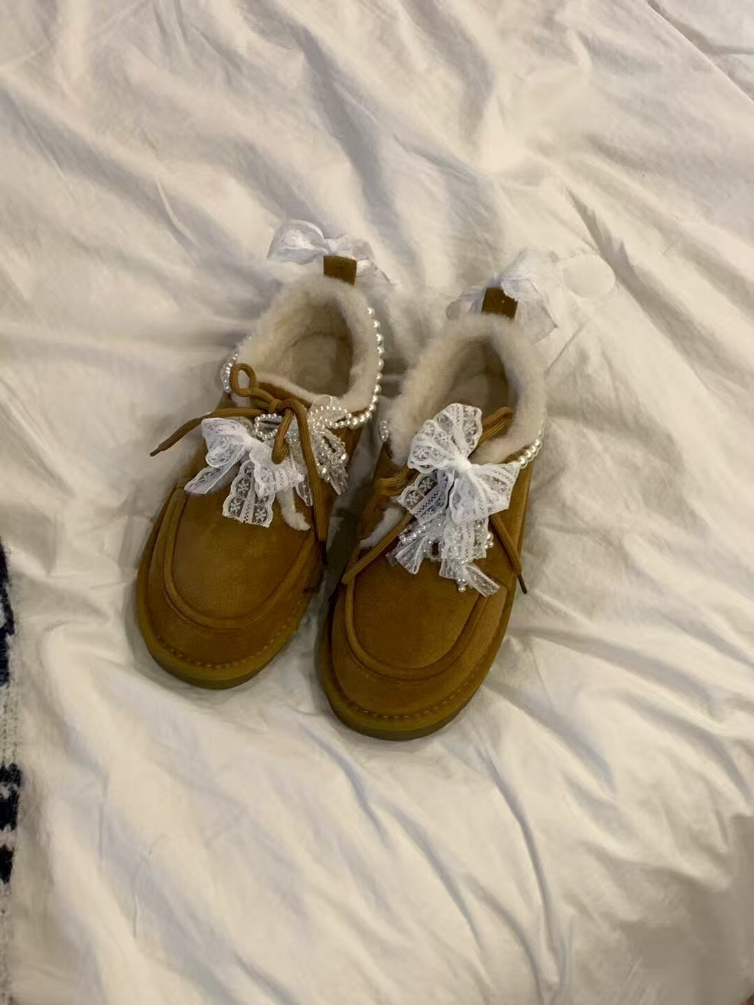 MP5456 珍珠蕾絲鞋帶毛毛鞋 *特價* (優惠碼同充值購物金不適用)