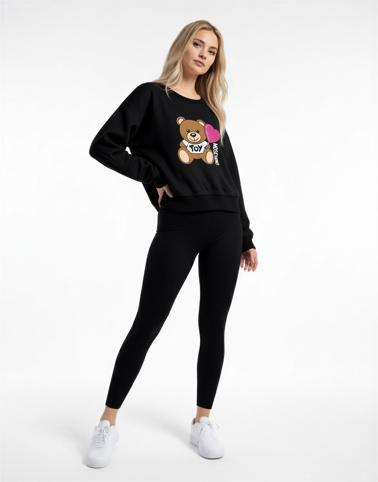 MOSCHINO KIDS 熊仔併閃閃心心印花 圓領衛衣