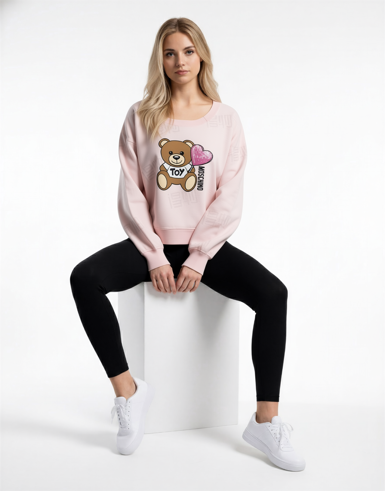 MOSCHINO KIDS 熊仔併閃閃心心印花 圓領衛衣