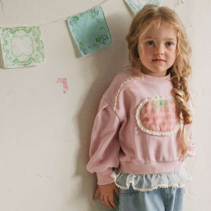 90-140 番茄貼布蕾絲大學T 2色