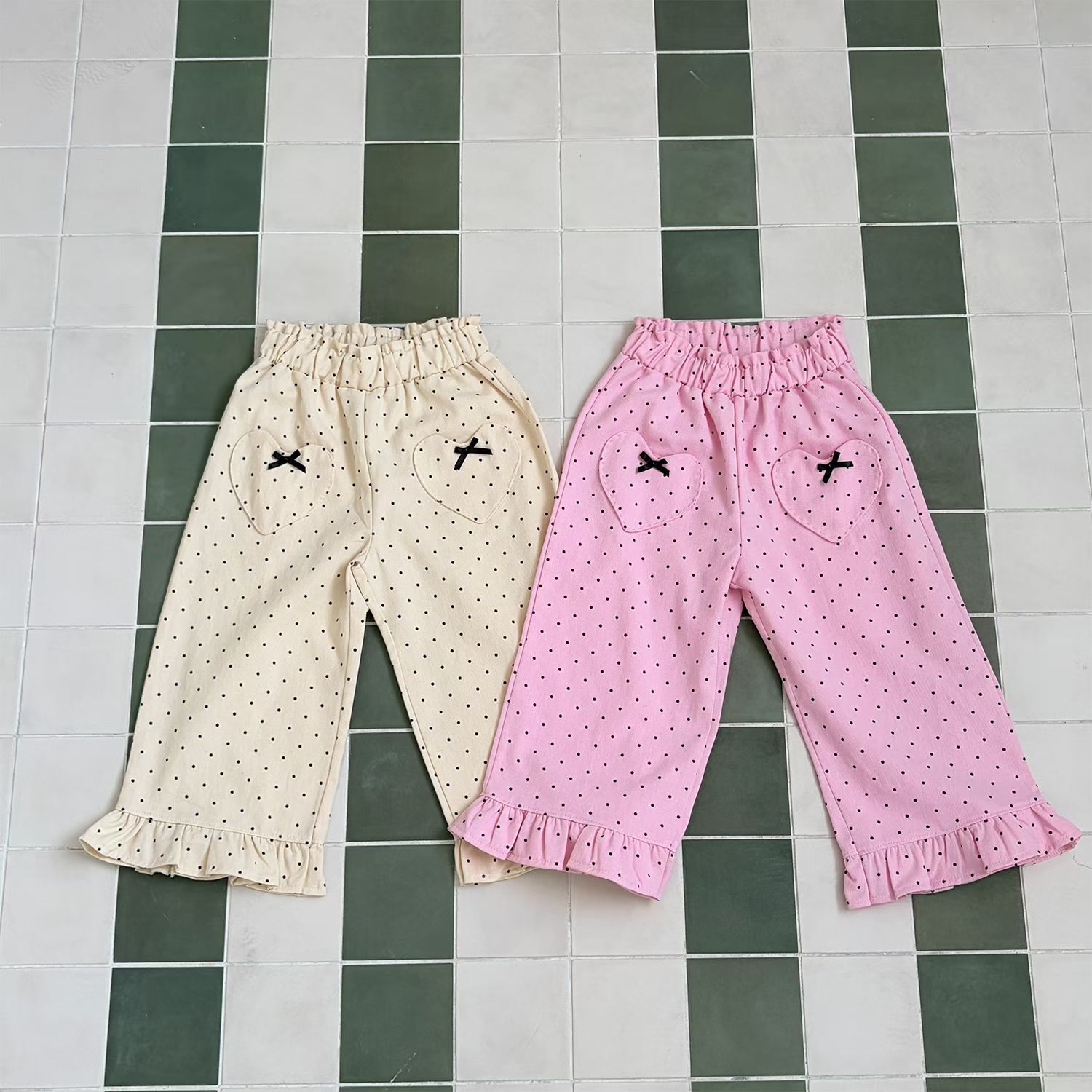 KR 1st blue 蝴蝶結波點長褲｜2色