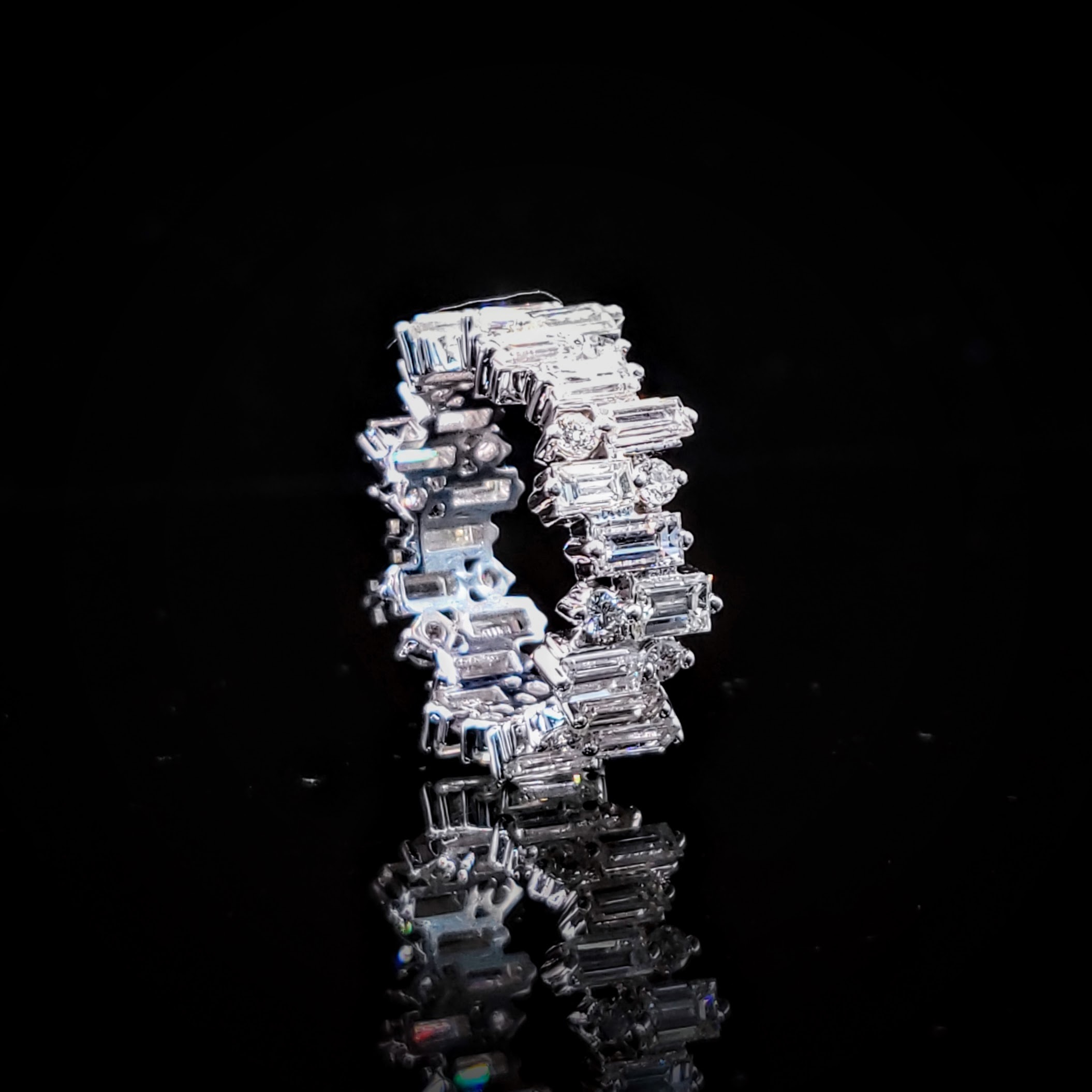 全新18K白金3卡99份方形鑽石全圈戒指