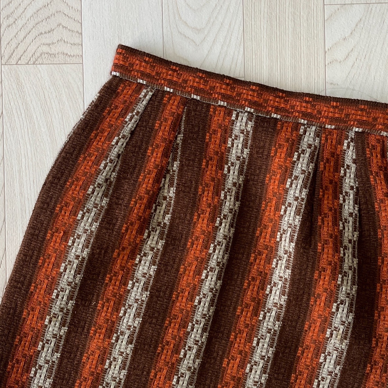 橙色拼啡色條紋半裙