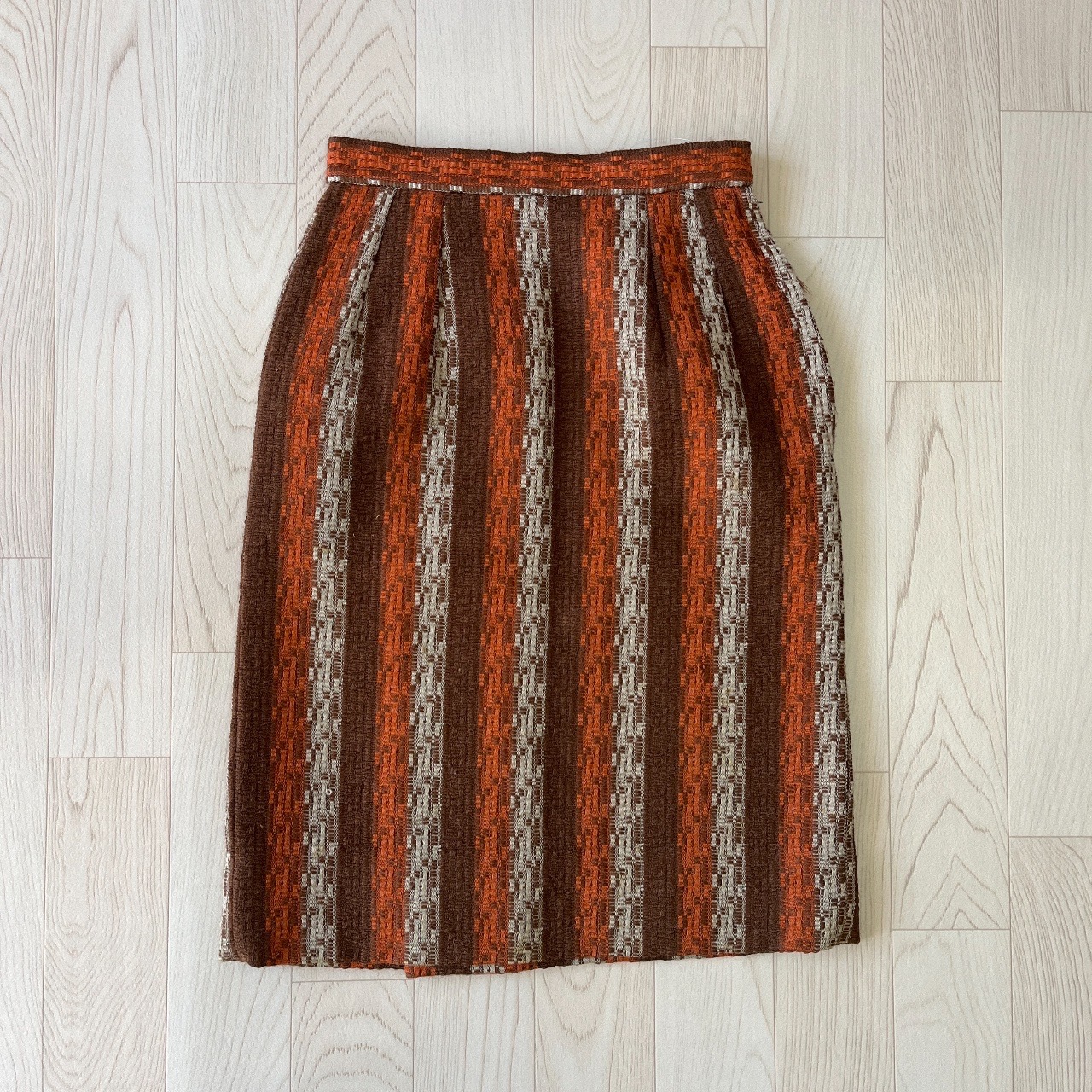 橙色拼啡色條紋半裙