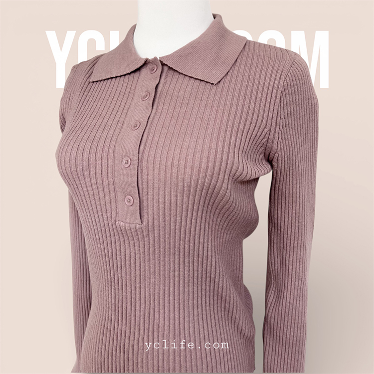 翻領修身羅紋針織衫