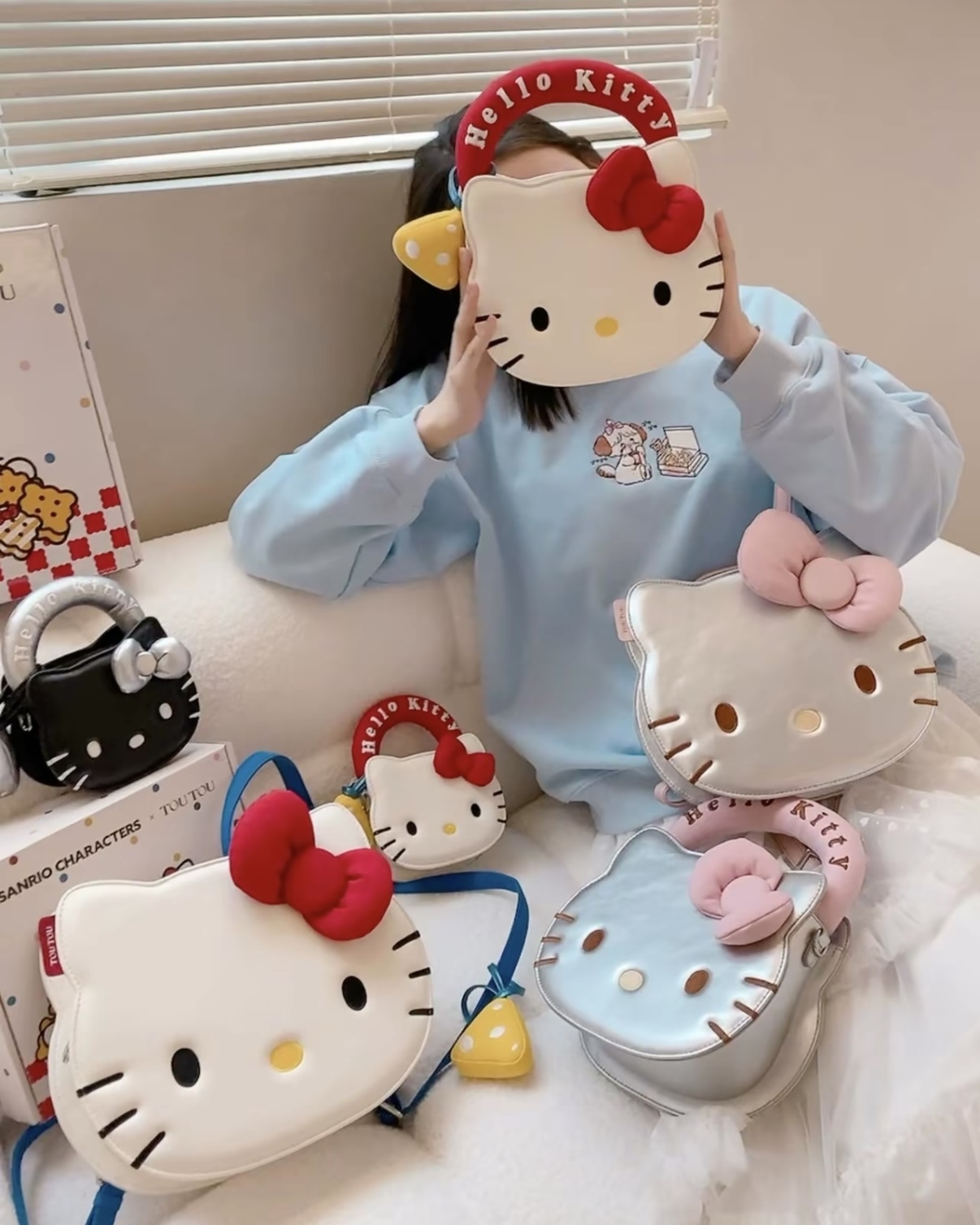 <正版授權>TOUTOU & HELLO KITTY 聯名大臉鍊條包 肩背包 手提包 可愛 共5色