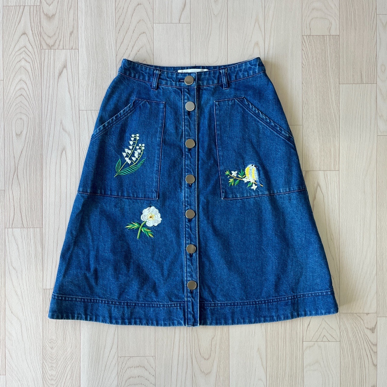 小鳥刺繡牛仔半裙