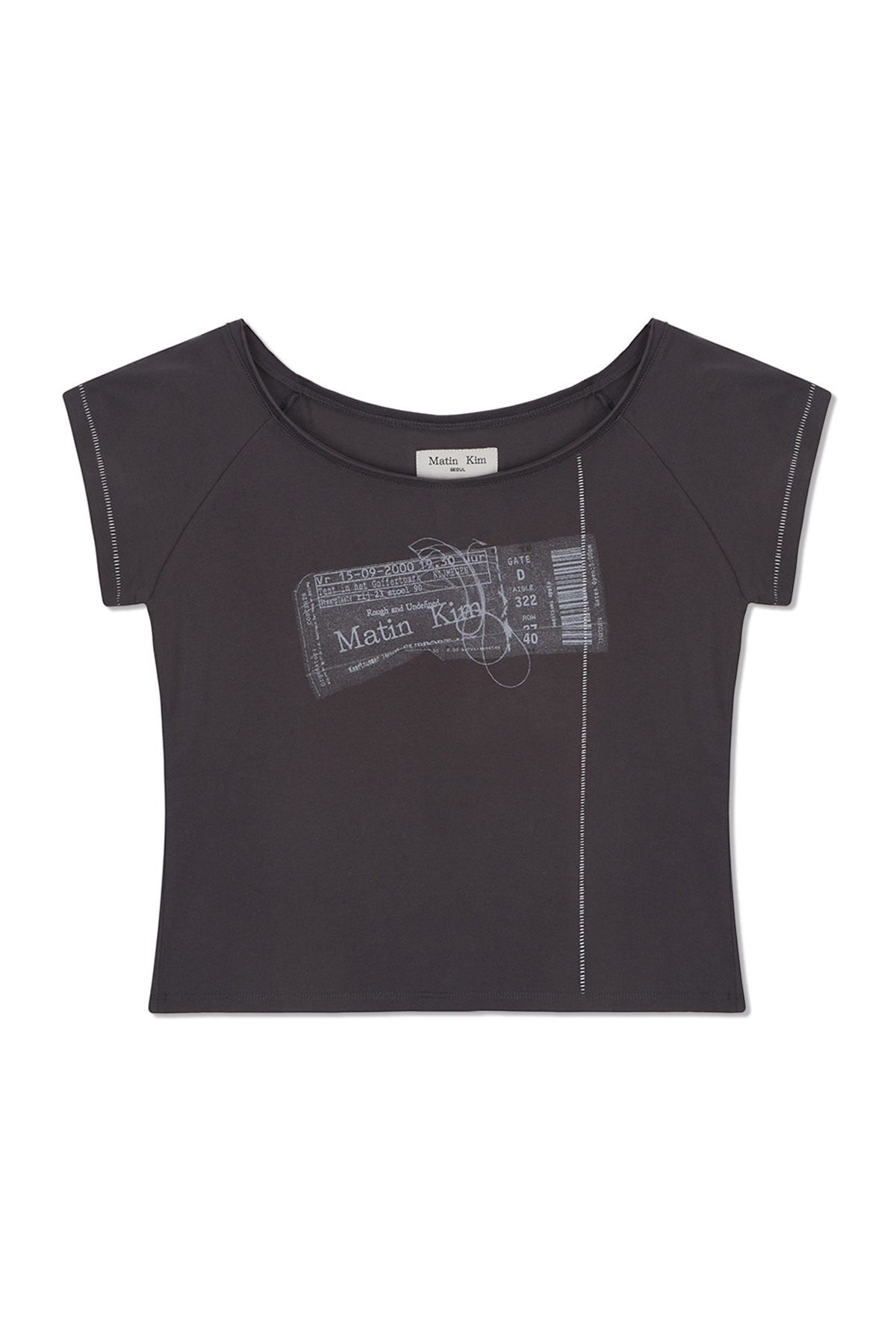 收據印花單肩上衣 炭灰