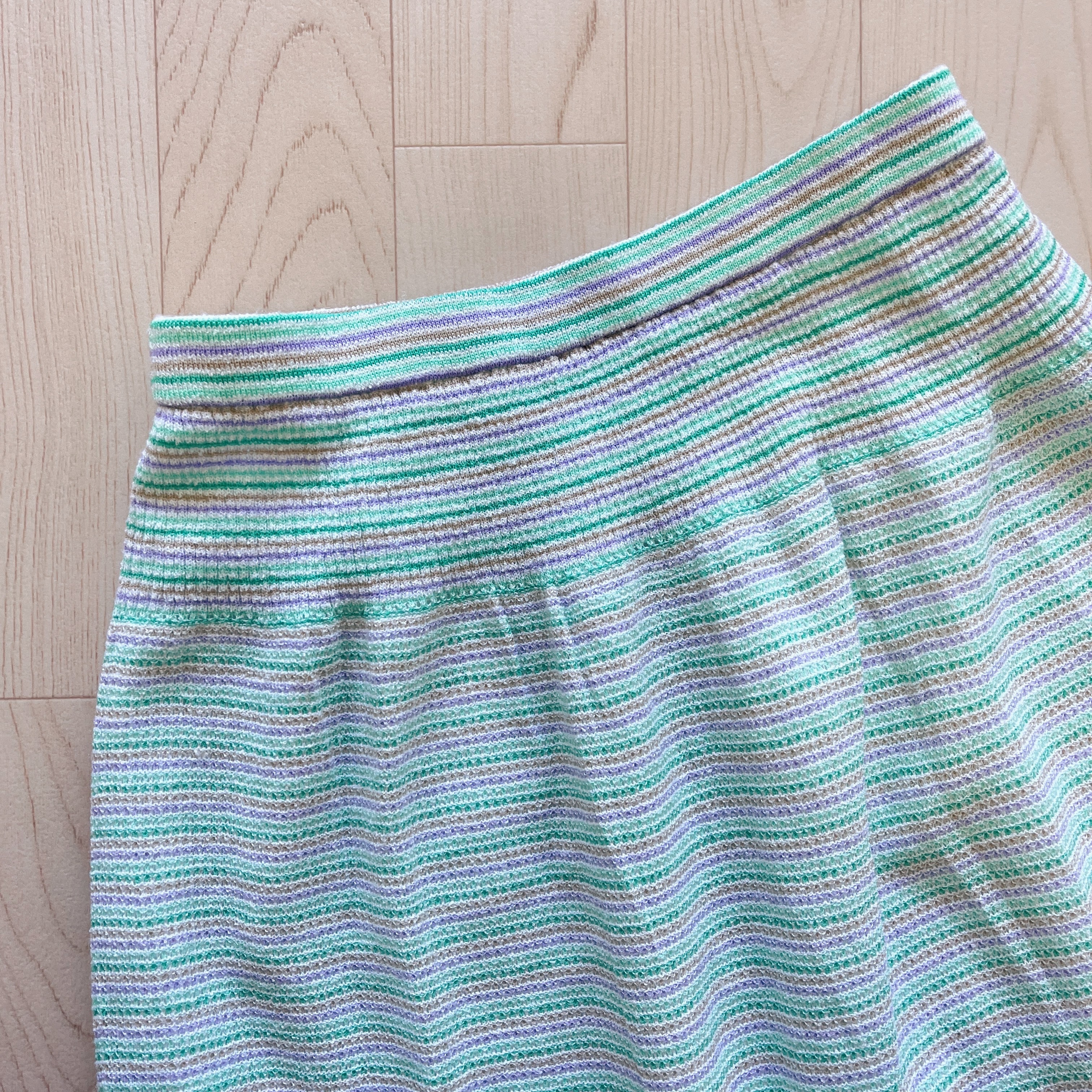 粉綠色拼紫色條紋針織半裙