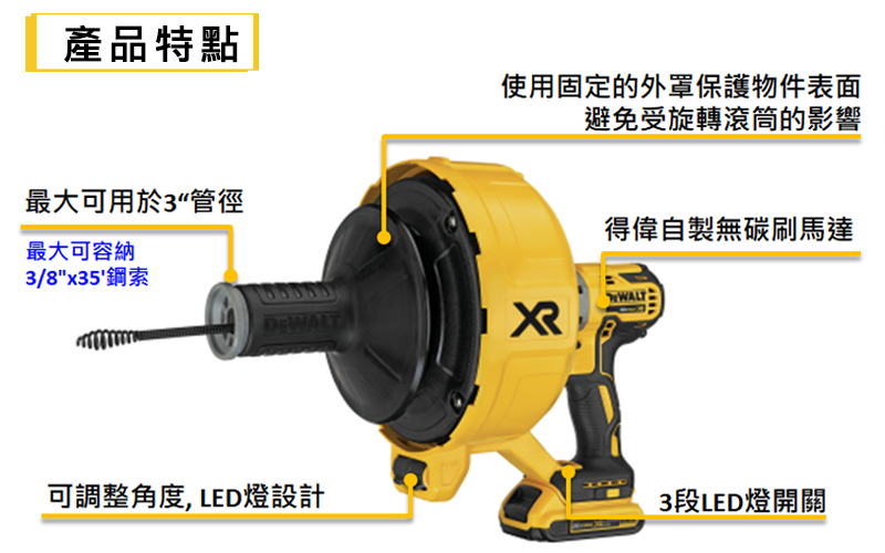 得偉 DEWALT 20V 充電式 無碳刷 電動 通管機 充電 通管機 DCD200N 空機  DCD200