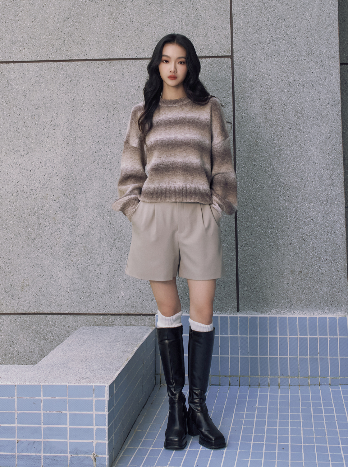 【期間限定】抗皺單褶後鬆緊西裝短褲