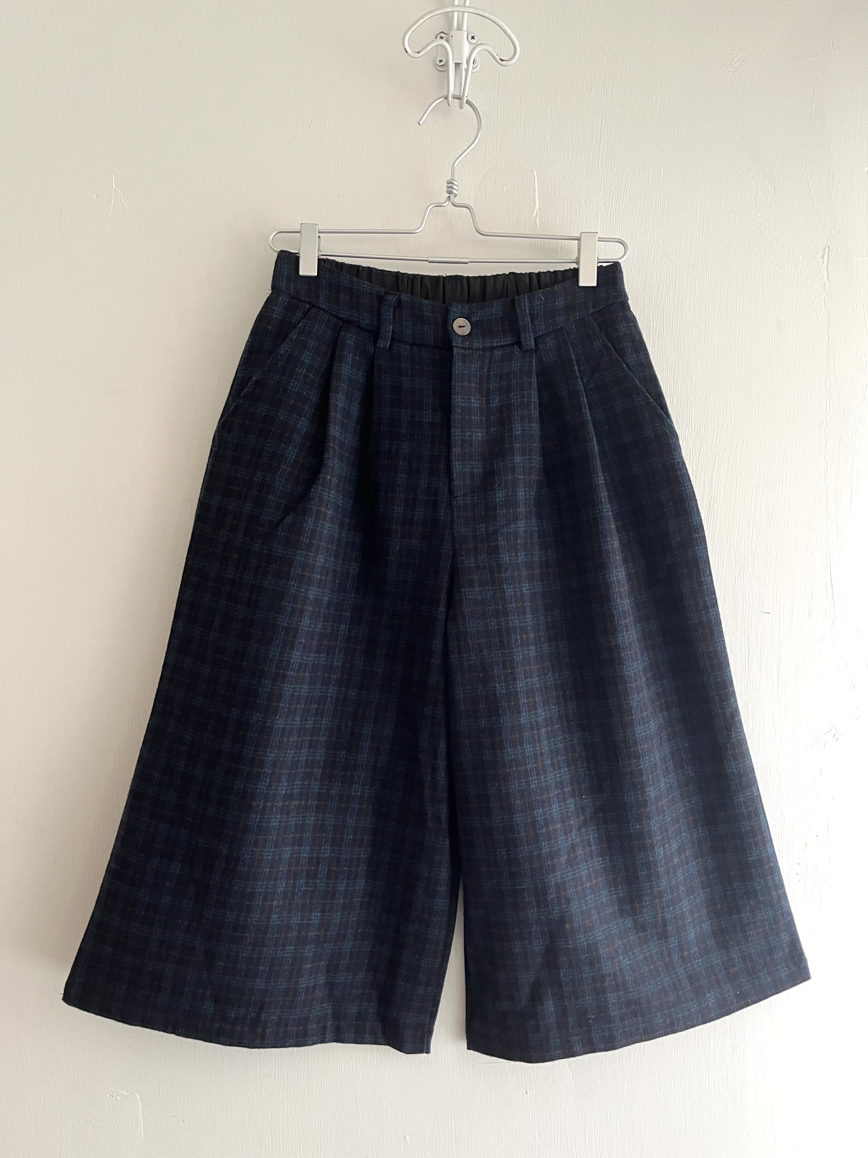 Ferretti藍色格仔半橡筋絨褲