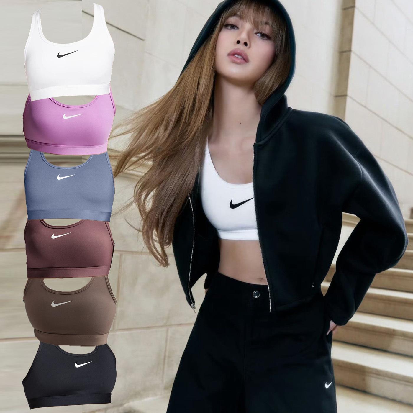 女款 NIKE SWOOSH 黑 白 紫 粉紫 豆沙 LiSA 著用款 包覆 中度支撐 瑜珈 訓練 運動內衣【DX6822】NKTF