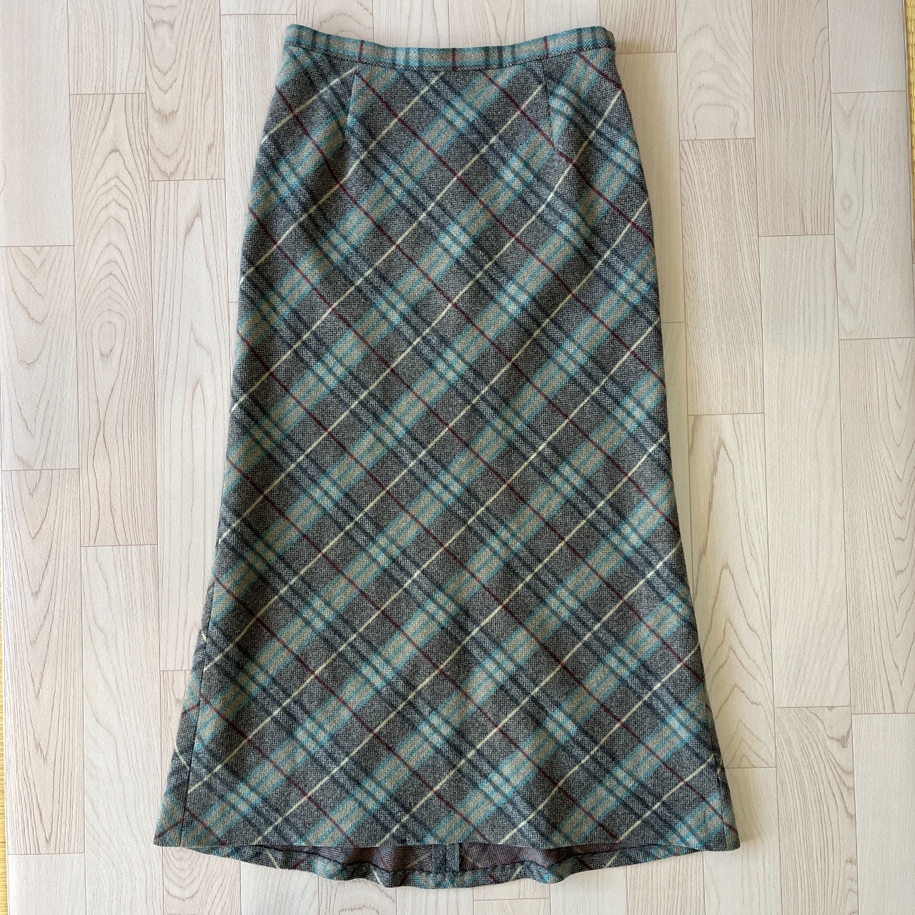 日本製灰色菱形格紋羊毛半裙