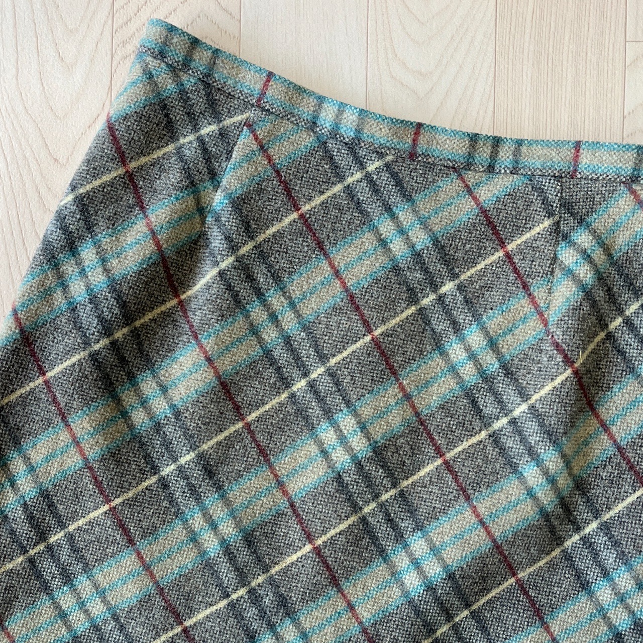 日本製灰色菱形格紋羊毛半裙