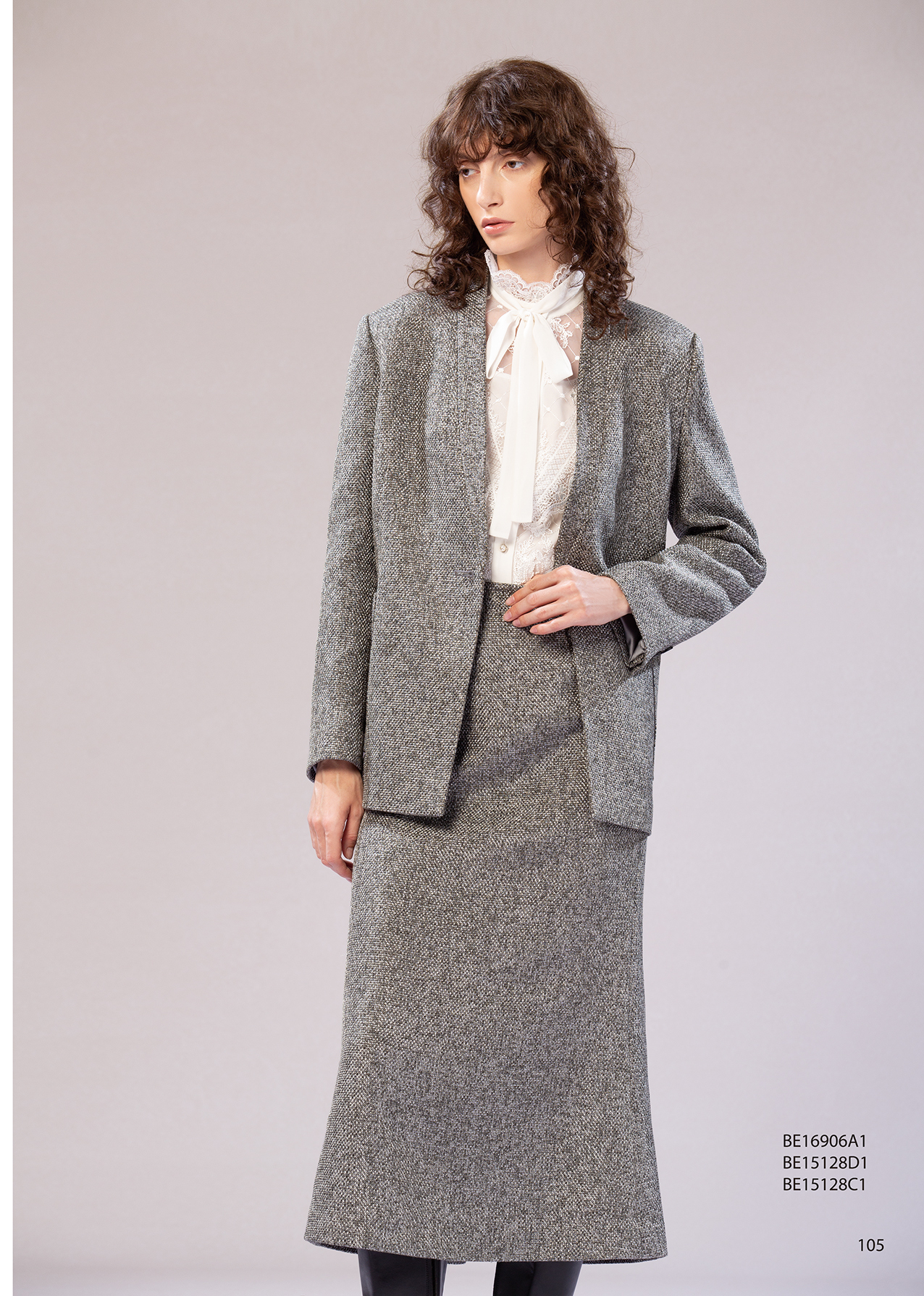 BE15128D1 灰序靜奢粗花呢感單釦西裝外套