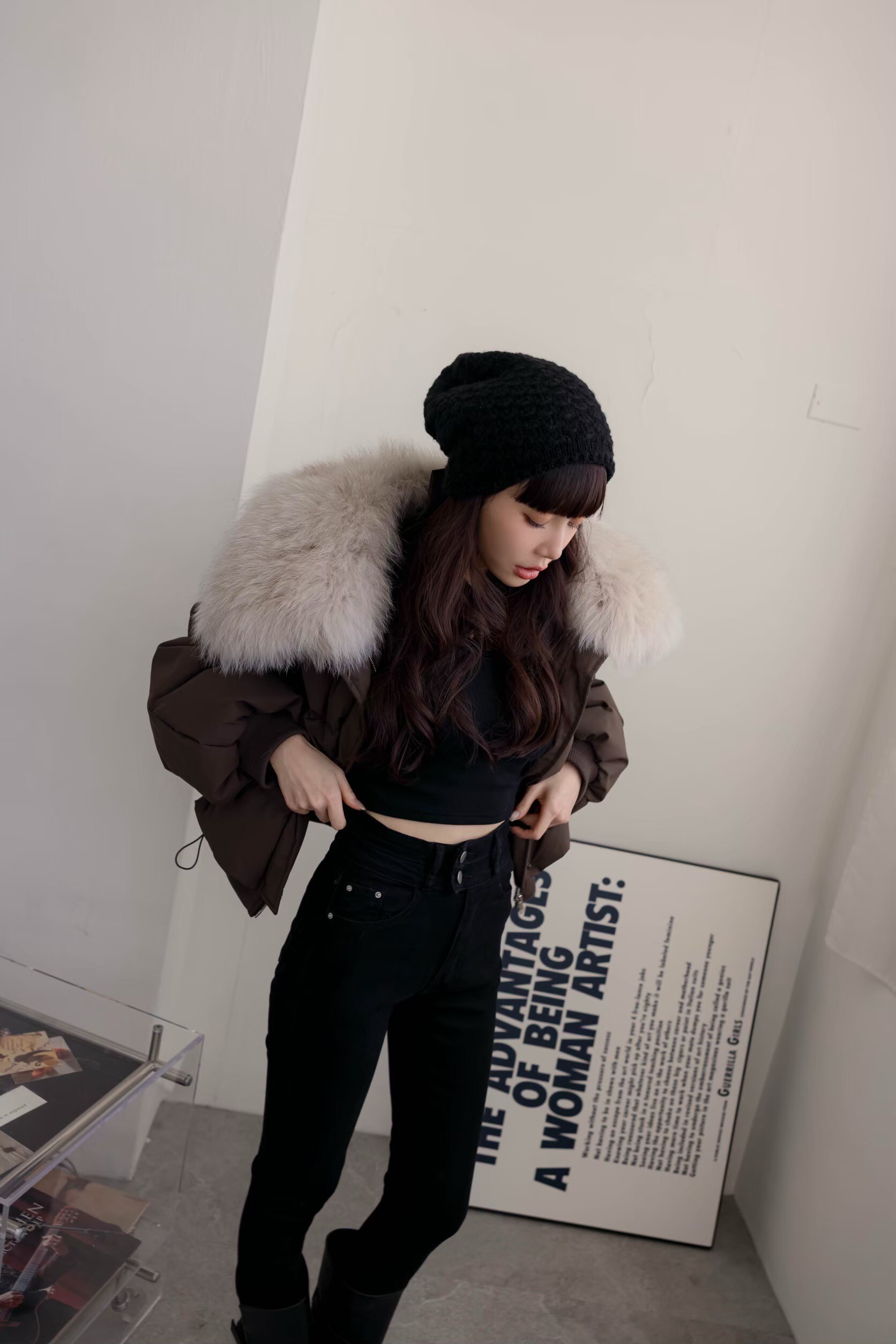 （現貨）#AG57 高訂款皮草羽絨短版外套(黑/杏/咖)