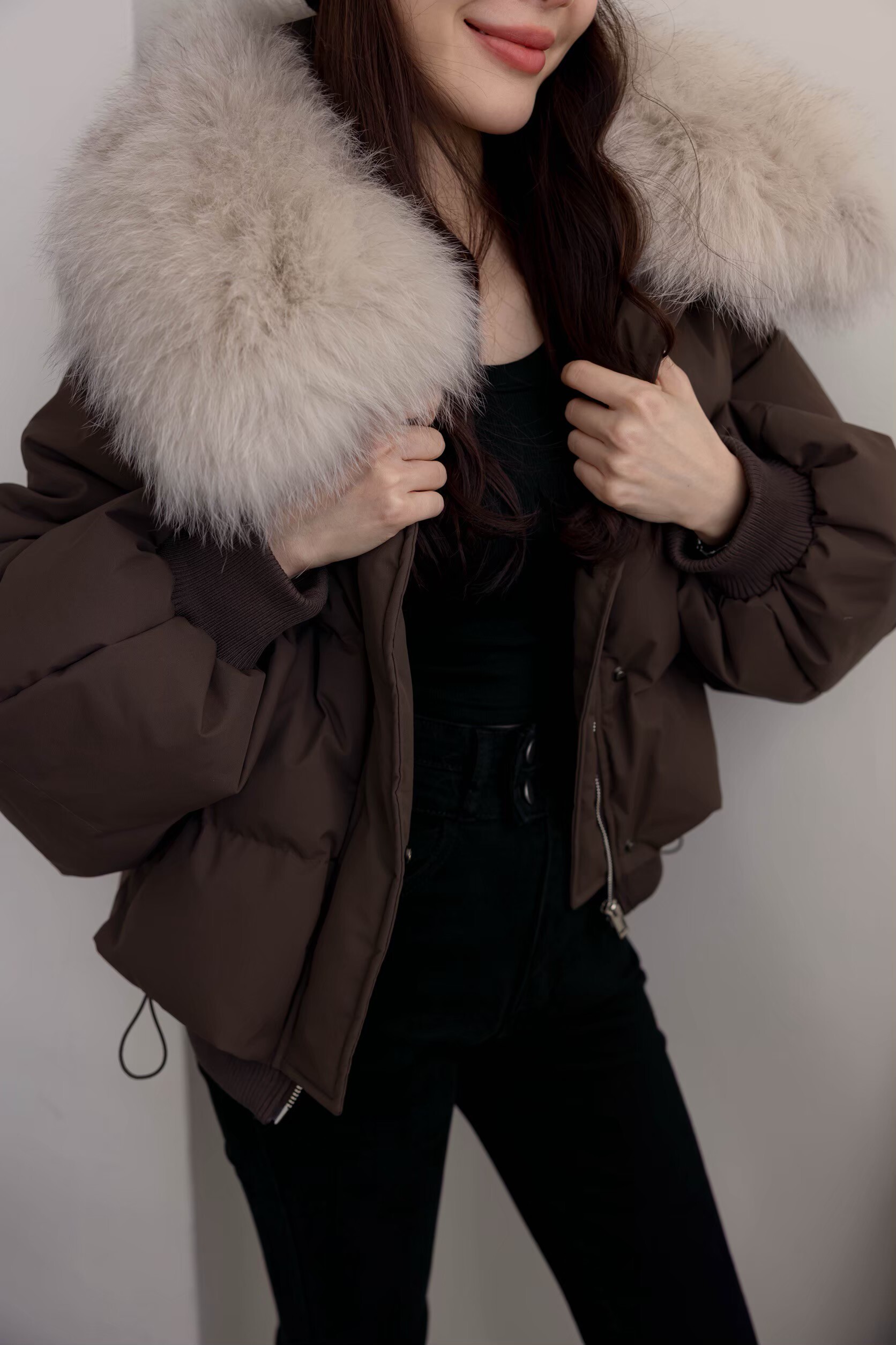 （現貨）#AG57 高訂款皮草羽絨短版外套(黑/杏/咖)