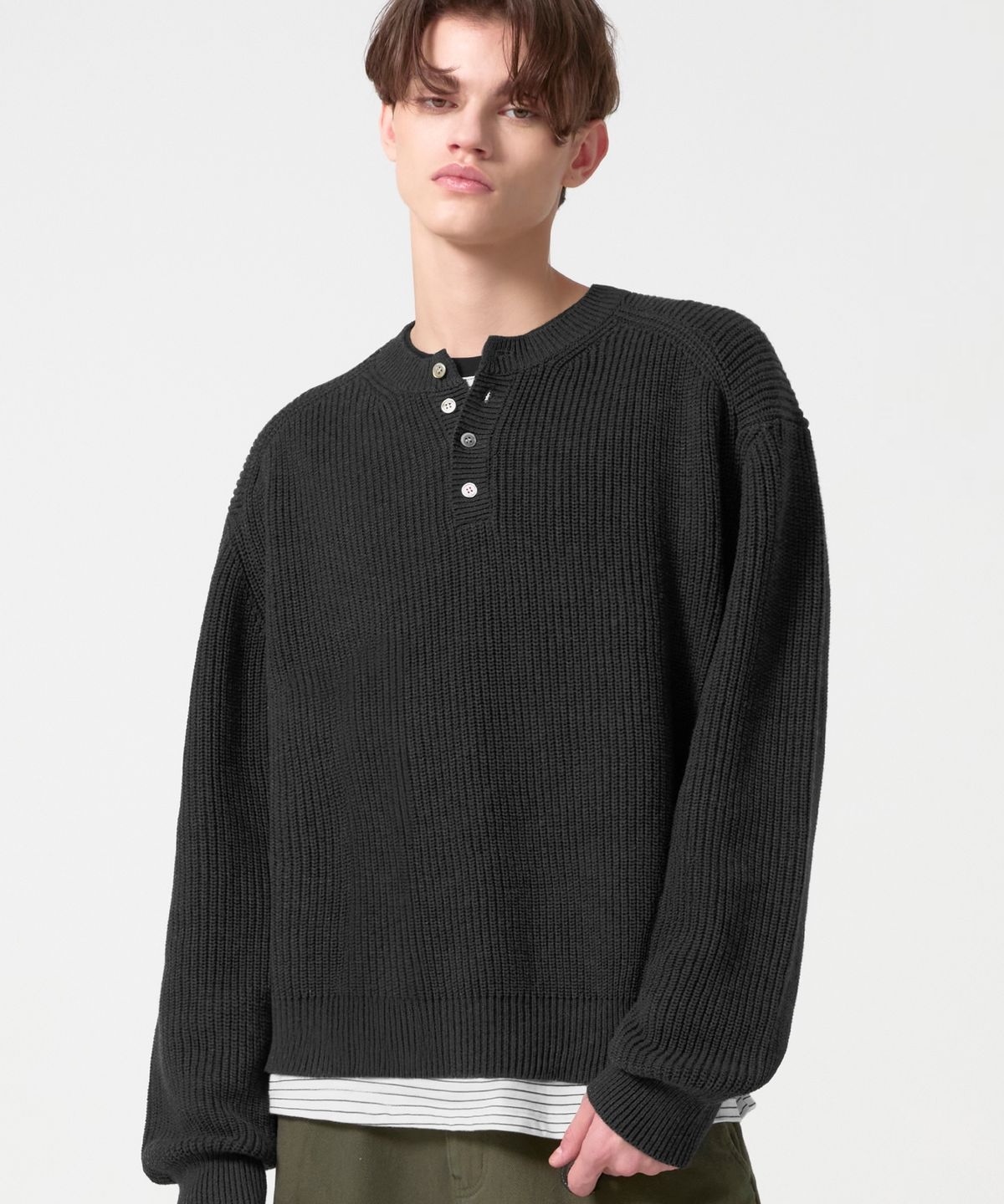 TRILLION Washable Daily Henly Neck Hachi Knit