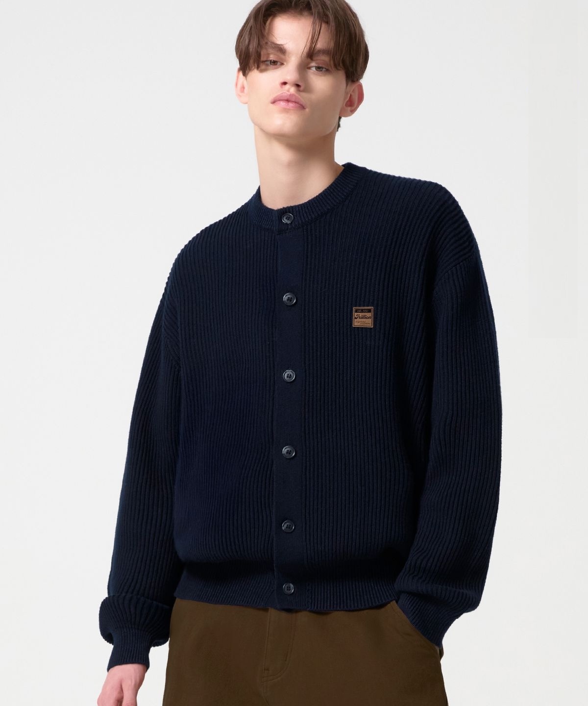 TRILLION Washable Suede Patch Crop Cardigan Knit