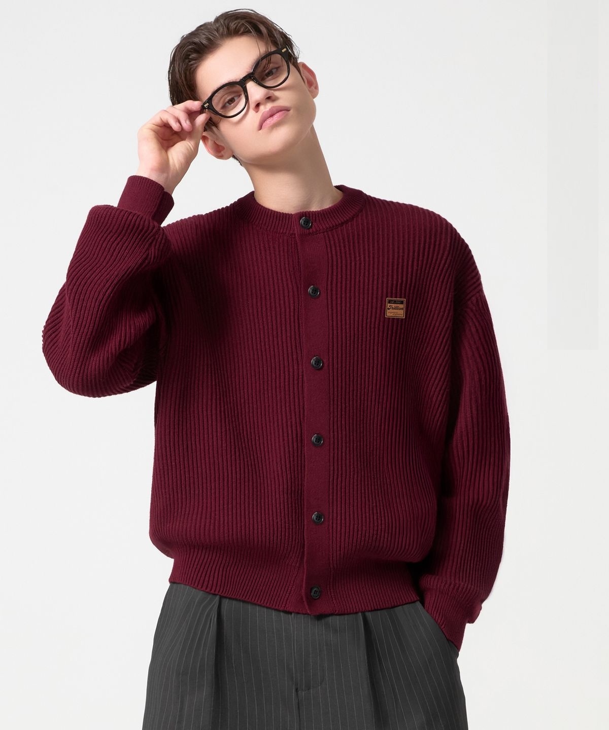 TRILLION Washable Suede Patch Crop Cardigan Knit