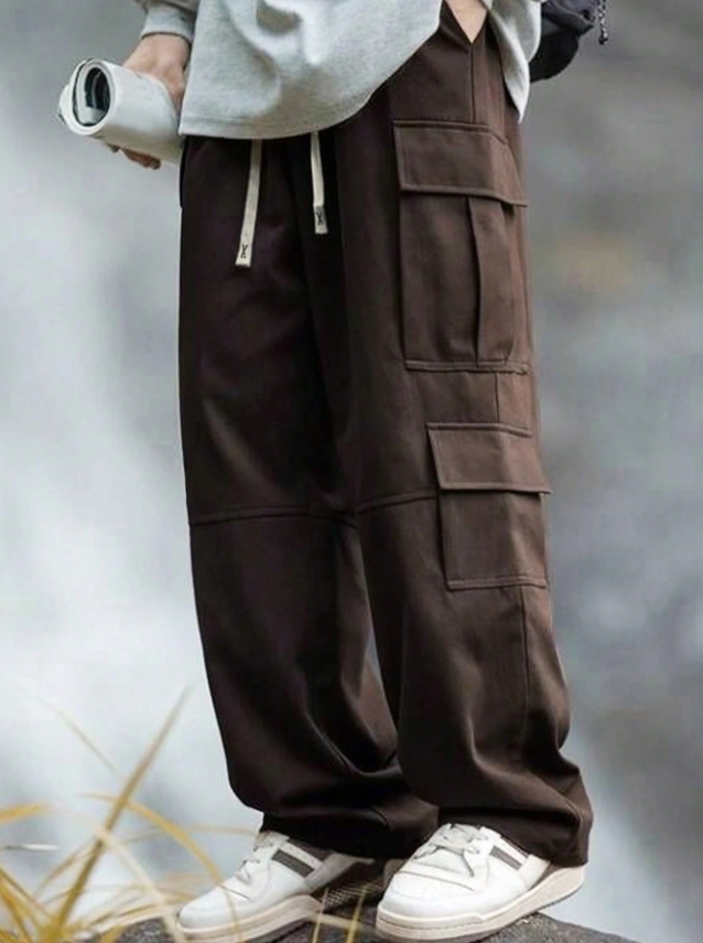 KADMAX大尺碼-男士抽繩寬版口袋休閒棕色褲款〈KSMS2745〉